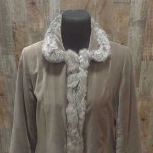 VINTAGE SOFT MINK BROWN VELVET FUR TRIMMED WOMENS LONG MAXI COAT 38" BUST EUC